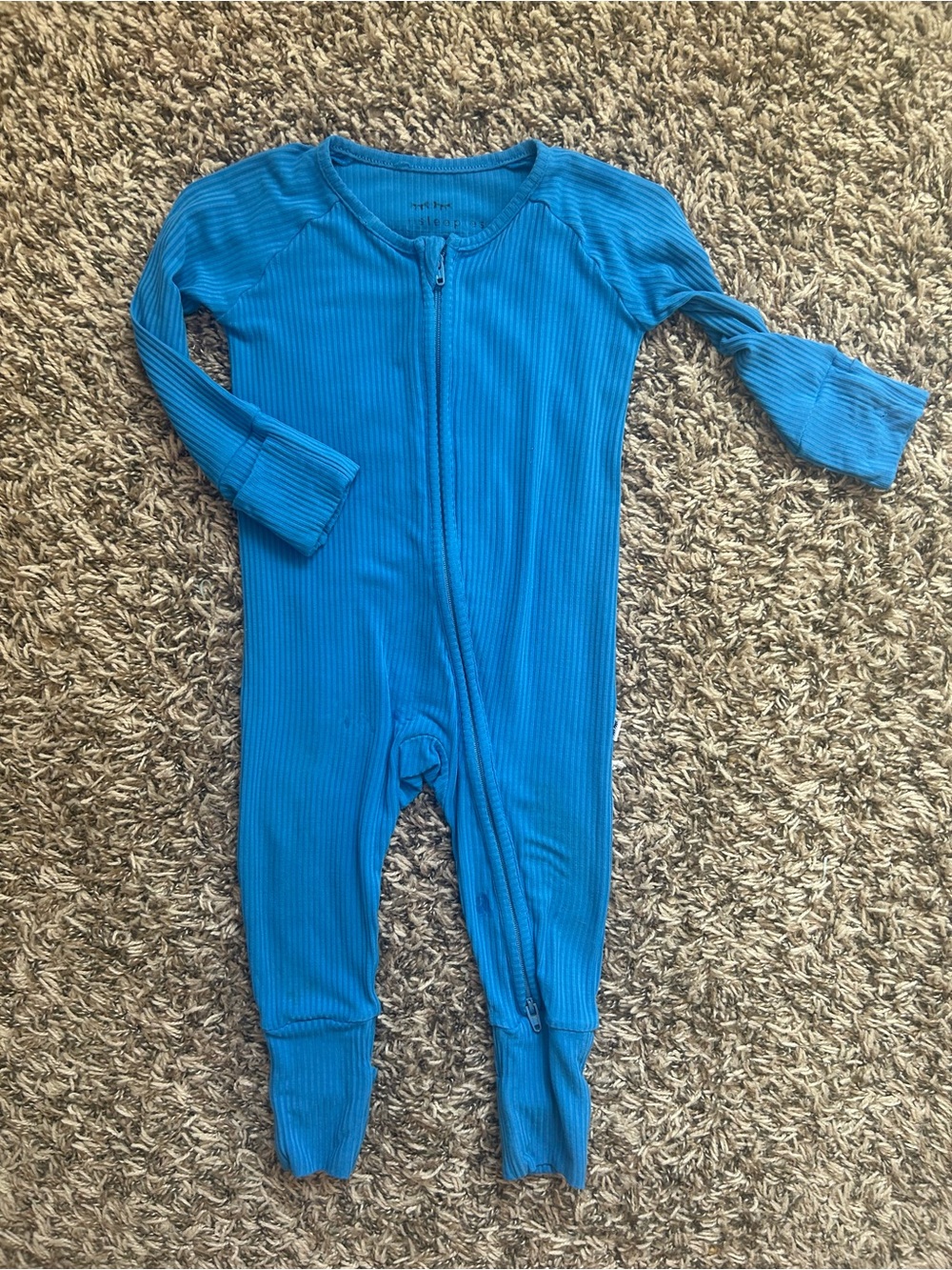 Little Sleepies Bright Blue Ribbed Zip Footie Pajamas